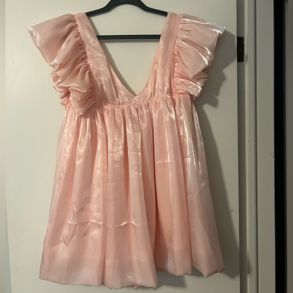 STORIA Satin Sheen Baby Pink Babydoll Bubble Hem Dress size Medium